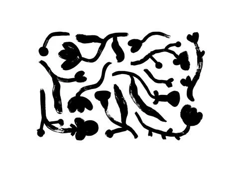 Set of hand drawn abstract bold wild flowers. Stock Illustration