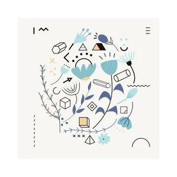 Set of hand drawn abstract doodle decorative vector flower composition Stock Illustration