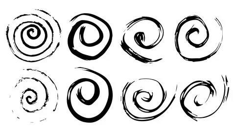 Set of hand drawn abstract doodle spiral, cicular brush stroke, swirls Stock Illustration