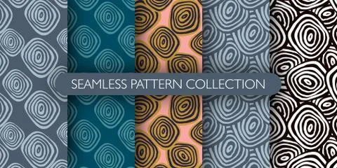 Set of hand drawn abstract geometric circles seamless pattern. Crossed arc wa Stock Illustration