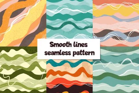 Set of Hand drawn abstract seamless patterns with wave Stock Illustration