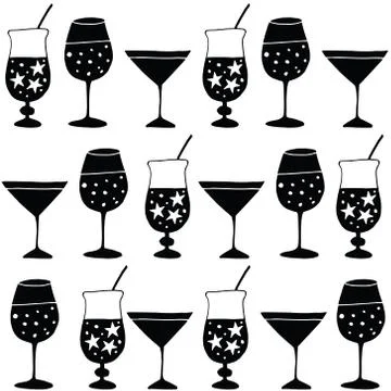 Set of hand drawn alcoholic drinks, cocktails. Pattern for fabric or wrapping Stock Illustration