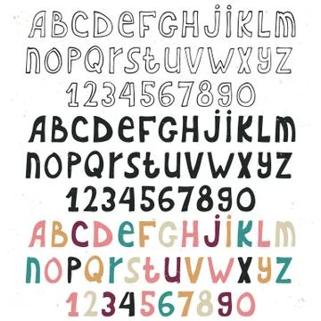 Set of hand drawn alphabet isolated on white background, doodle letters Stock Illustration