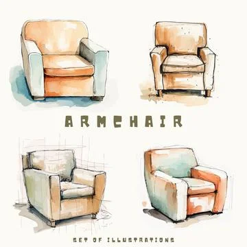 Set of hand drawn armchairs. Vector illustration in sketch style. Illustrazione stock