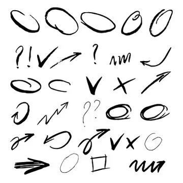 Set of hand drawn arrows and rings. Design elements for infograp Stock Illustration