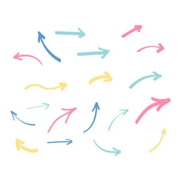 Set of hand drawn arrows. Arrows doodle set Stock Illustration