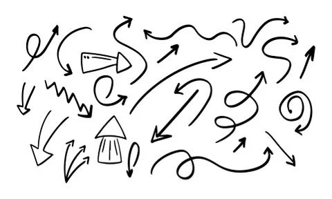 Set of hand-drawn arrows in black. Creative design elements direction of move Stock Illustration