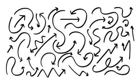 Set of hand-drawn arrows in black. Creative design elements direction of move Stockillustratie