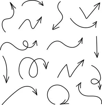 A set of hand-drawn arrows. Black vector elements with arrows drawn by hand. Stock Illustration
