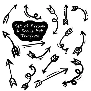 Set of hand drawn arrows in irregular shapes with feathered directions in s.. Stock Illustration