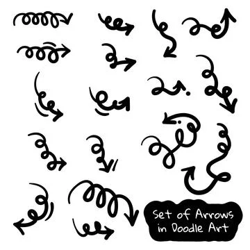 Set of hand drawn arrows in irregular shapes with various directions simple.. Stock Illustration