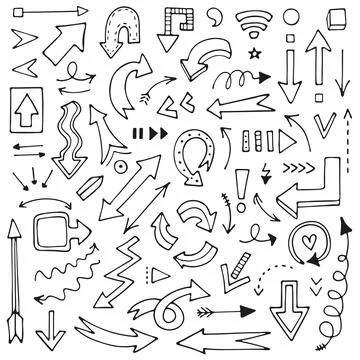 A set of hand-drawn arrows for mind maps, schemes, bullet journals Stock Illustration