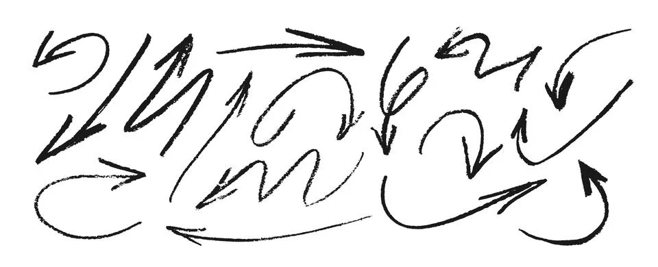 Set of hand-drawn arrows in a rough sketch style. Doodle direction pointers and Stock Illustration