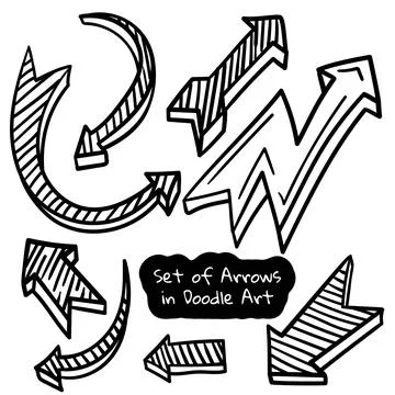 Set of hand drawn arrows with various directions in simple 3d shapes for po.. Stock Illustration