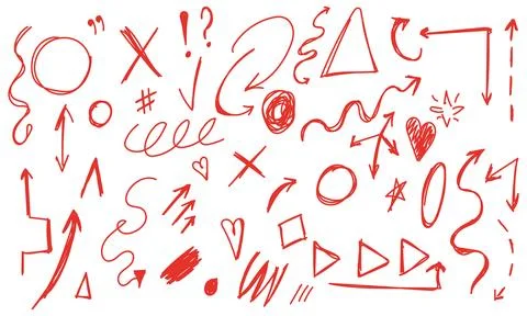 Set of hand drawn arrows vector doodle design elements. Stock Illustration