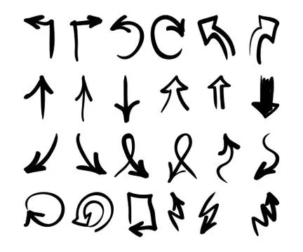 Set of hand drawn arrows on a white background Stock Illustration