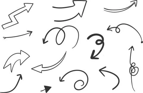 Set of Hand drawn arrows on white background Stock Illustration