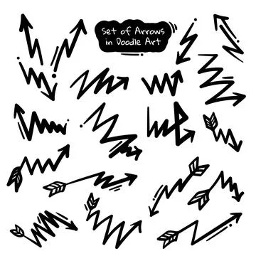 Set of hand drawn arrows in zigzag shape with various directions and number.. Stock Illustration