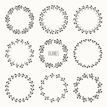 Set of hand drawn autumn frame of berries. Wreath for invitations and birthday Stock Illustration