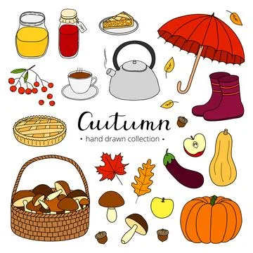 Set of hand drawn autumn items. Stock-Illustration