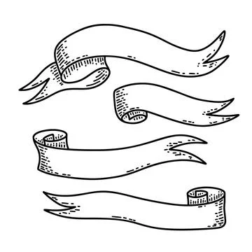 Set of hand drawn banners, flags, ribbons. Design element for banner, sign,.. Stock Illustration