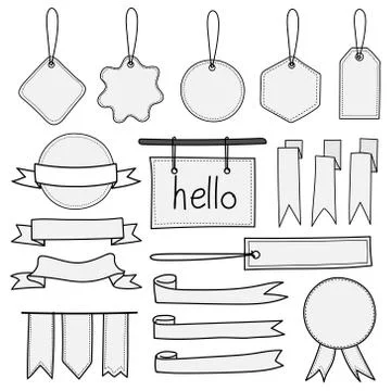 Set Of Hand Drawn Banners Labels Tags And Ribbons. Hand Drawn Doodle  Elements. イラスト素材