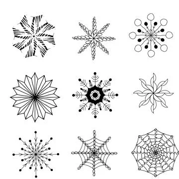 Set of hand-drawn beautiful snowflake. decor element. monochrome. vector doodle Stock Illustration