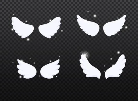 Set of hand drawn bird or angel wings with light effect. Stock Illustration