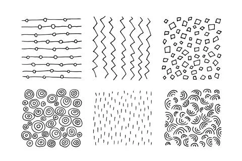 Set of hand-drawn black and white textures Stock Illustration