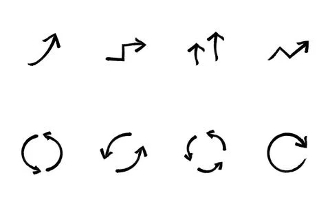 Set of Hand-drawn black and white, cute and simple arrow icons, advance and.. 스톡 일러스트