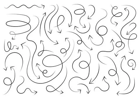 Set of hand drawn black brush arrows isolated on white background Illustrazione stock