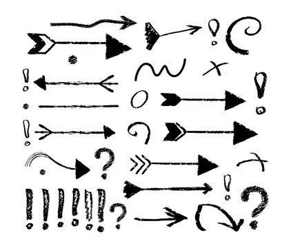 Set of Hand drawn black chalk coal arrows vector. Illustrazione stock