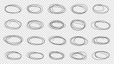 Set of hand drawn black circles and ovals. Highlight circle frames. Ellipses  Stock Illustration