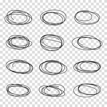 Set of hand drawn black circles and ovals. Highlight circle frames. Ellipses  Stock Illustration