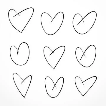 Set of hand drawn black doodle hearts. Love symbol Stock Illustration