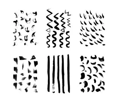 Set of hand drawn black textures and brush stroke Stock Illustration