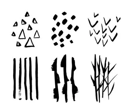Set of hand drawn black textures and brush stroke Stock Illustration