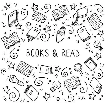 Set of hand drawn book doodle elements Stock Illustration