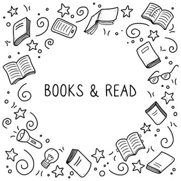 Set of hand drawn book doodle elements Stock Illustration