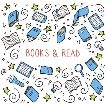Set of hand drawn book doodle elements Illustrazione stock