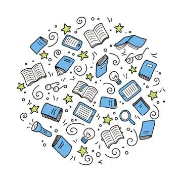 Set of hand drawn book doodle elements Illustrazione stock