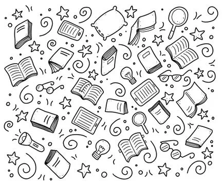 Set of hand drawn book doodle elements Illustrazione stock