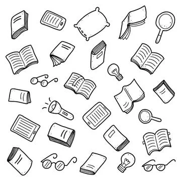 Set of hand drawn book doodle elements Stock Illustration