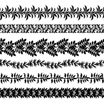 Set of hand drawn border of herbs and plants, vector illustration. Stock Illustration