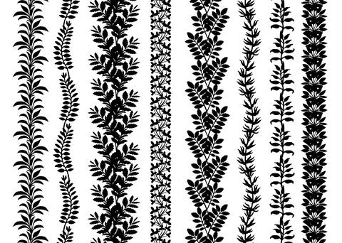 Set of hand drawn border of herbs and plants, vector illustration. Stock Illustration
