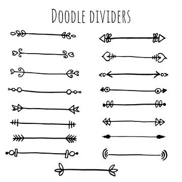 Set of hand drawn border lines and dividers. Vector doodle design elements. Illustrazione stock