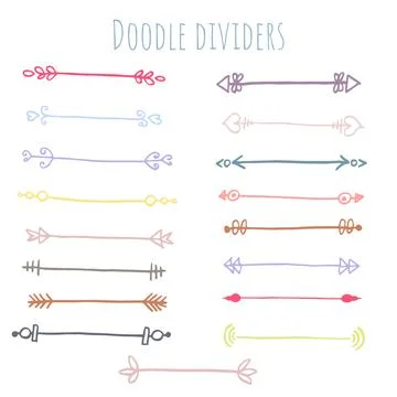 Set of hand drawn border lines and dividers. Vector doodle design elements. Stock Illustration
