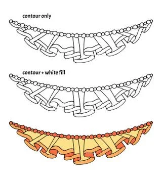 Set of hand drawn borders with textile ruches, ribbon and beads Stock Illustration