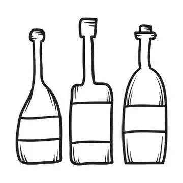 Set of hand drawn bottles line vector illustration.. Stock Illustration