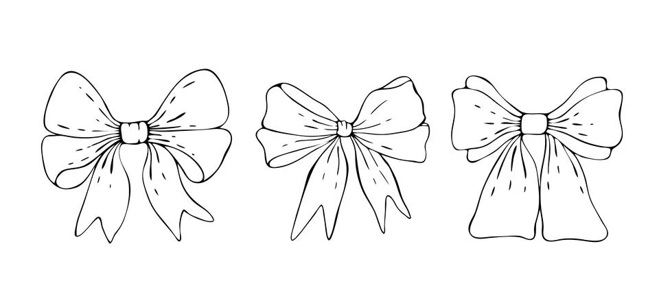 Set of Hand drawn bow in line style. Doodle style. Stock Illustration